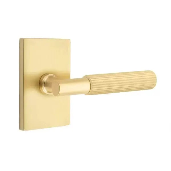 Emtek Straight Knurled Lever with T-Bar Stem and Modern Rectangular Rose by Emtek