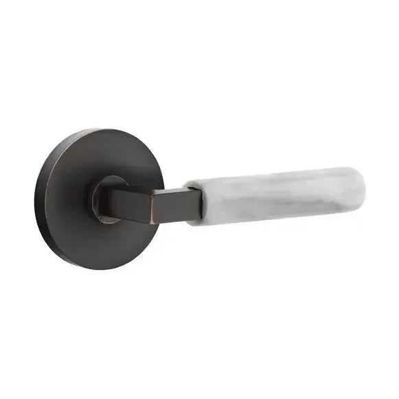 Emtek White Marble Lever with L-Square Stem and Disk Rose by Emtek