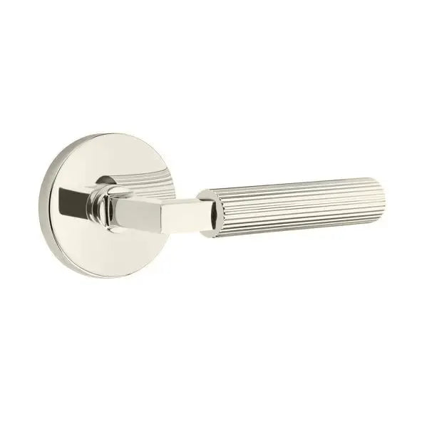 Emtek Straight Knurled Lever with L-Square Stem and Disk Rose by Emtek
