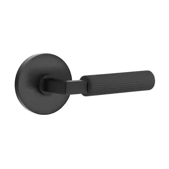 Emtek Straight Knurled Lever with L-Square Stem and Disk Rose by Emtek
