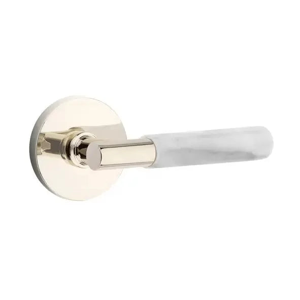 Emtek White Marble Lever with T-Bar Stem and Disk Rose