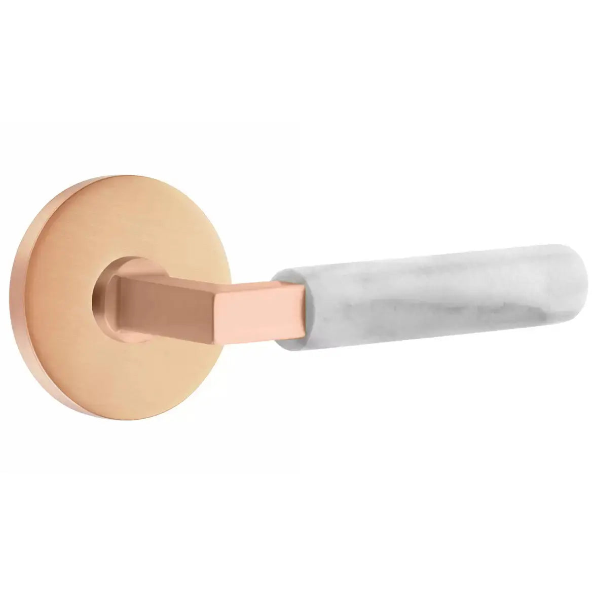 Emtek White Marble Lever with L-Square Stem and Disk Rose by Emtek