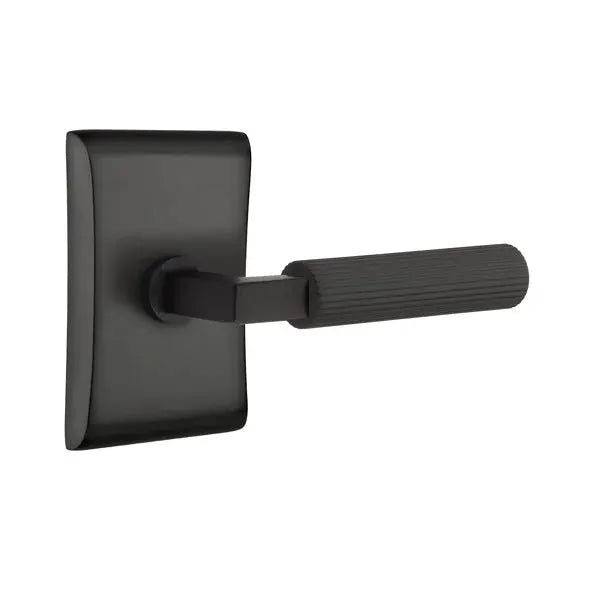 Emtek Straight Knurled Lever with L-Square Stem and Neos Rose by Emtek