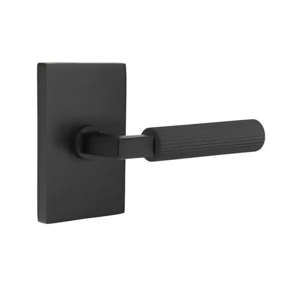 Emtek Straight Knurled Lever with L-Square Stem and Modern Rectangular Rose by Emtek