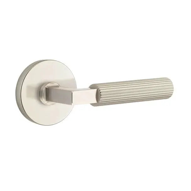Emtek Straight Knurled Lever with L-Square Stem and Disk Rose by Emtek
