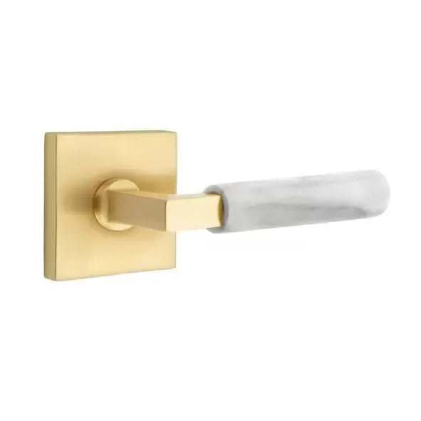 Emtek White Marble Lever with L-Square Stem and Square Rose by Emtek