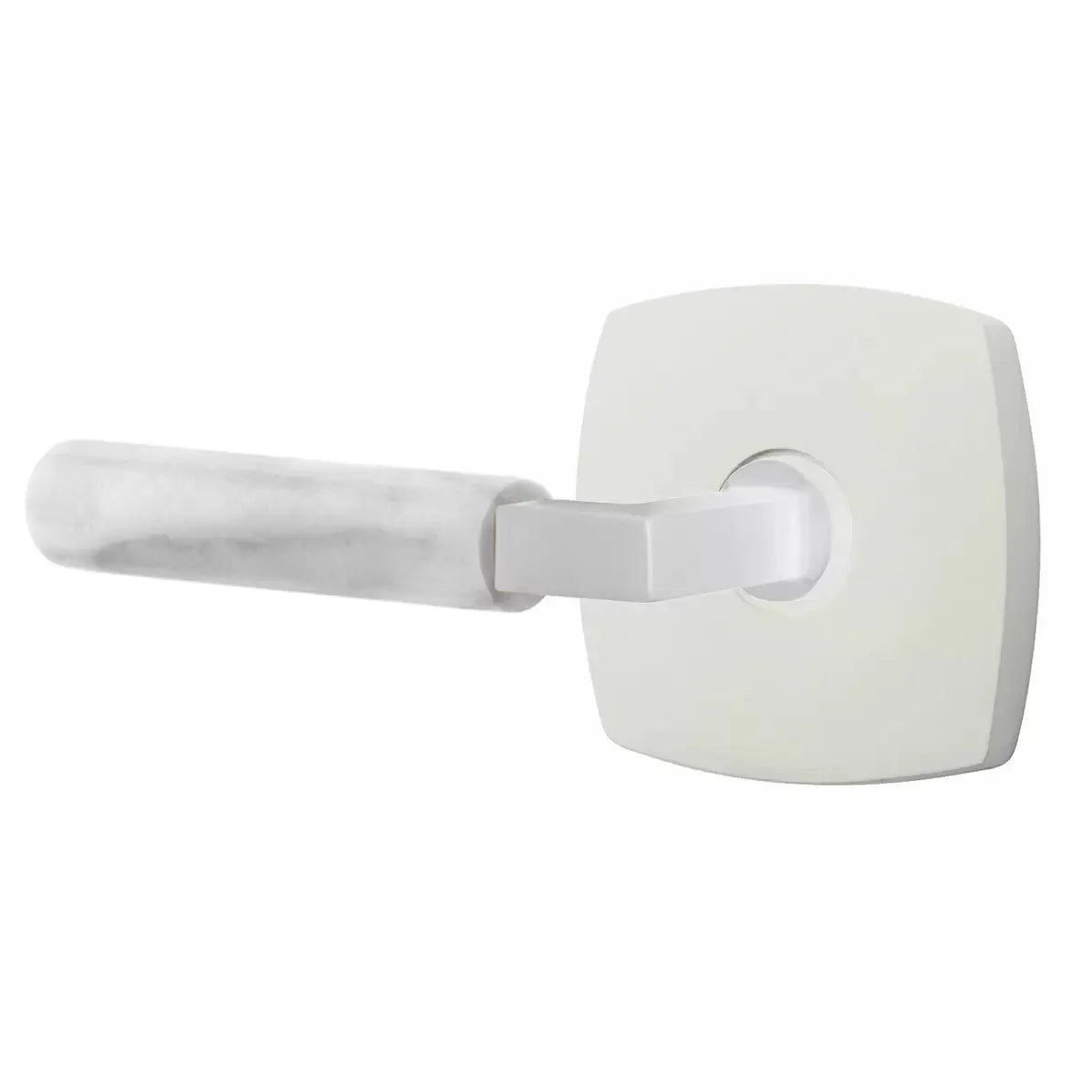 Emtek White Marble Lever with L-Square Stem and Urban Modern Rose by Emtek