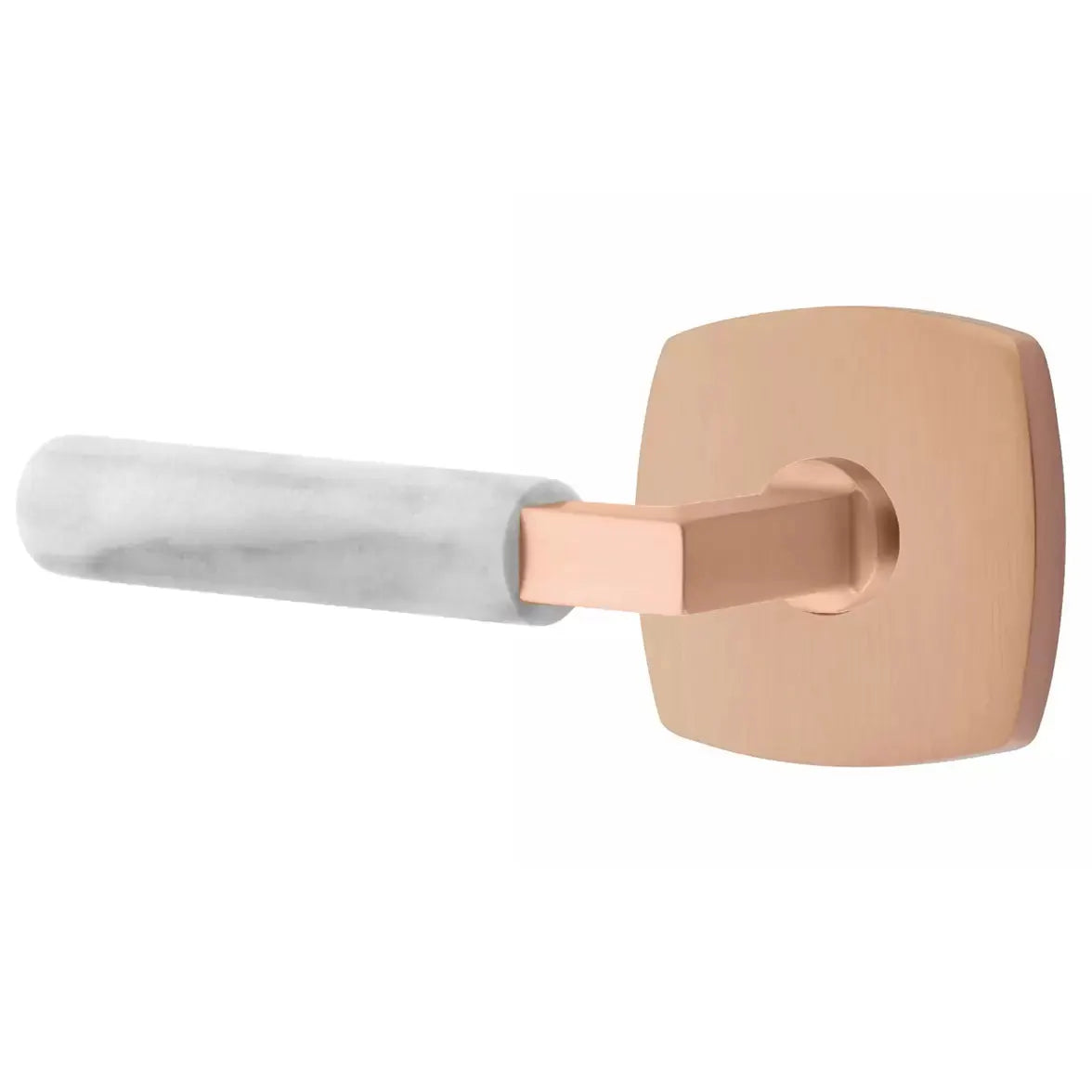 Emtek White Marble Lever with L-Square Stem and Urban Modern Rose by Emtek