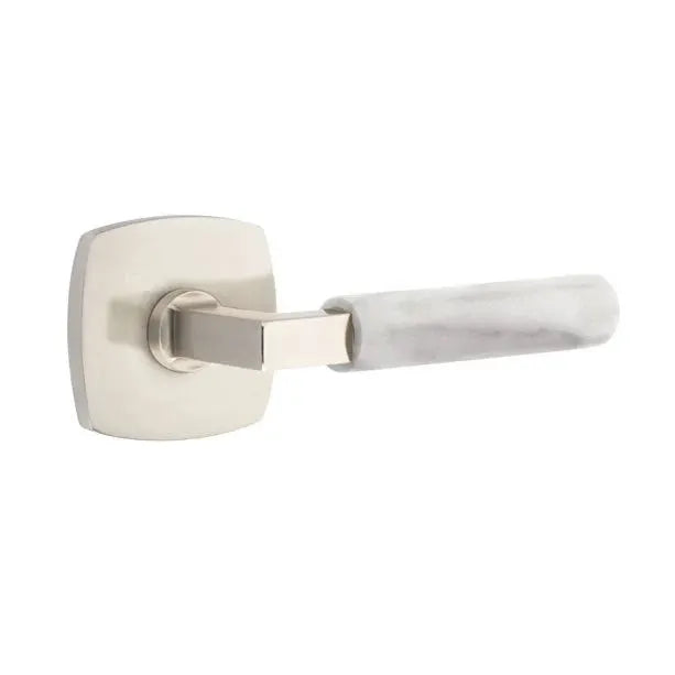 Emtek White Marble Lever with L-Square Stem and Urban Modern Rose by Emtek