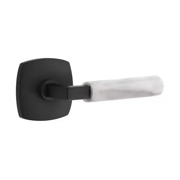 Emtek White Marble Lever with L-Square Stem and Urban Modern Rose by Emtek