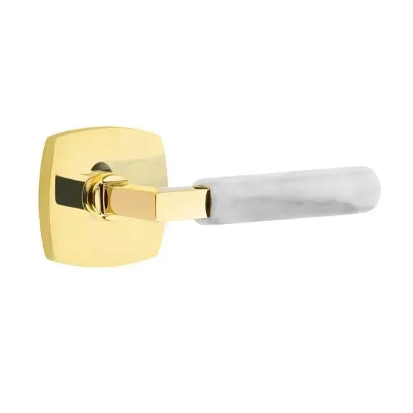 Emtek White Marble Lever with L-Square Stem and Urban Modern Rose by Emtek