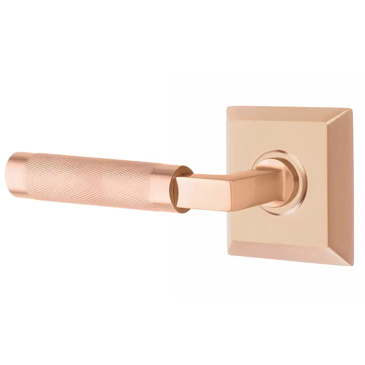 Emtek Knurled Lever with L-Square Stem and Quincy Rose by Emtek