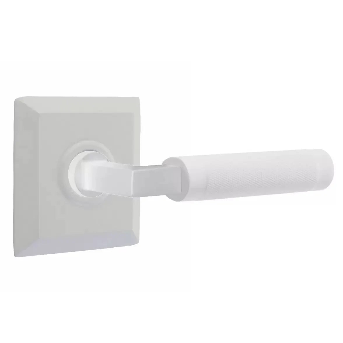 Emtek Knurled Lever with L-Square Stem and Quincy Rose by Emtek