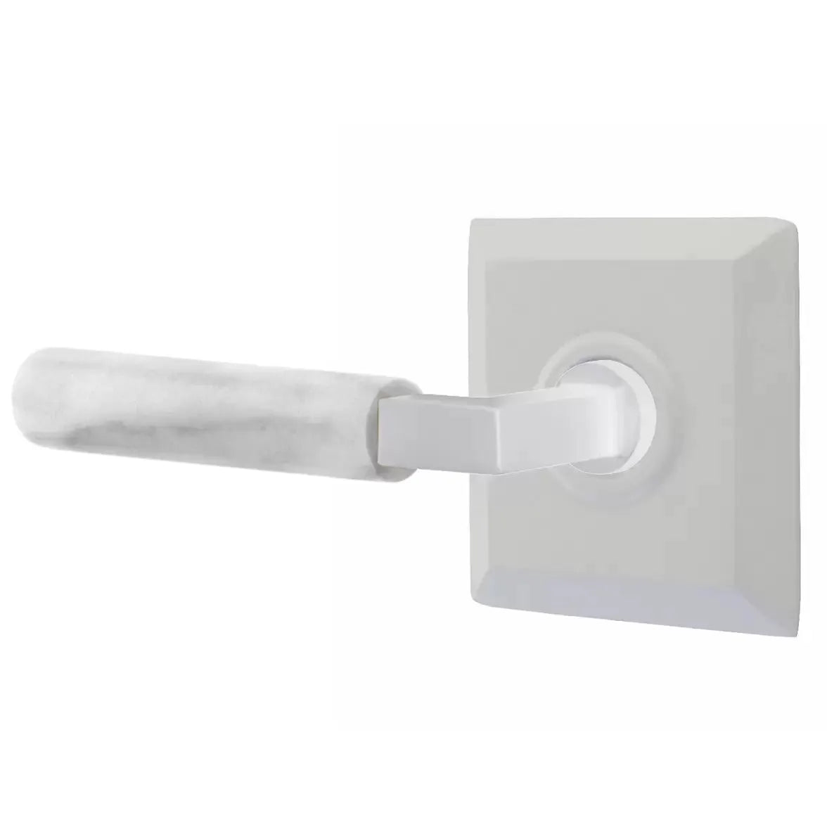 Emtek White Marble Lever with L-Square Stem and Quincy Rose by Emtek