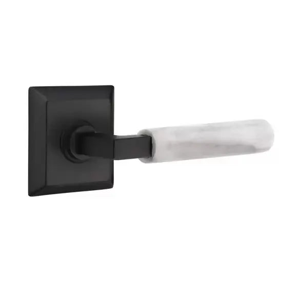 Emtek White Marble Lever with L-Square Stem and Quincy Rose by Emtek