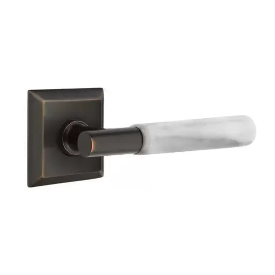 Emtek White Marble Lever with T-Bar Stem and Quincy Rose by Emtek