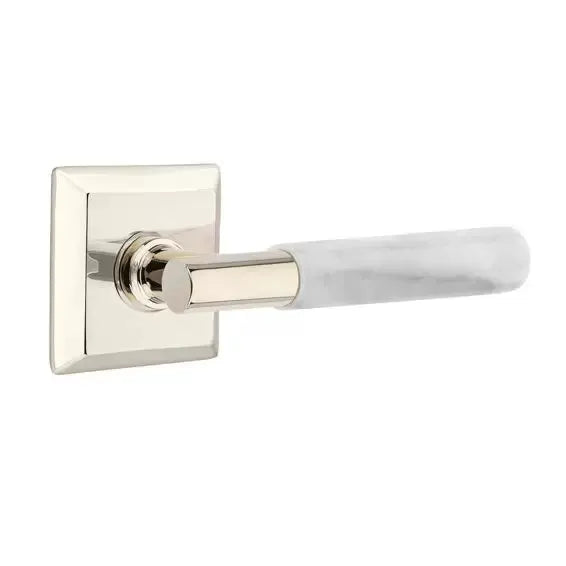Emtek White Marble Lever with T-Bar Stem and Quincy Rose by Emtek