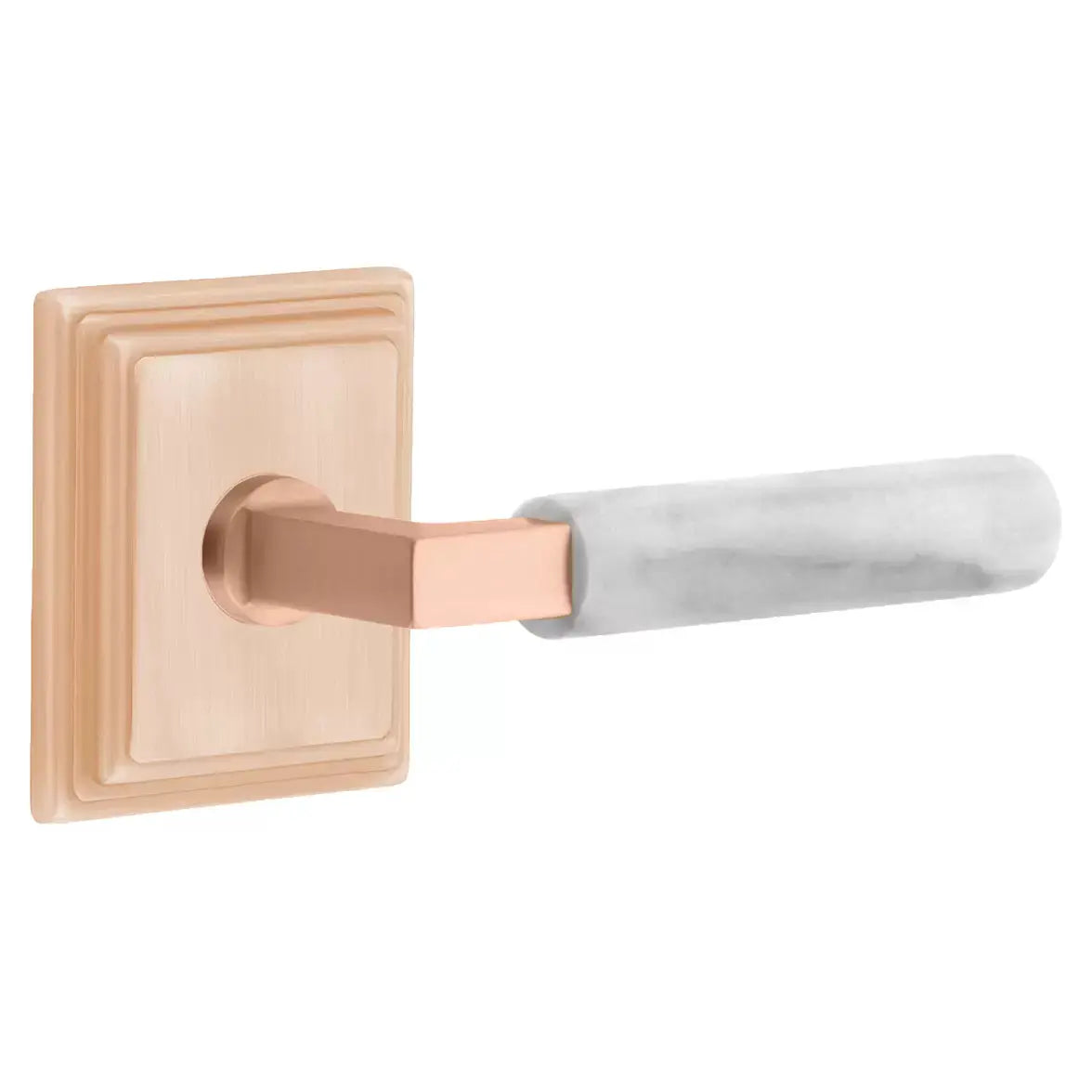 Emtek White Marble Lever with L-Square Stem and Wilshire Rose by Emtek