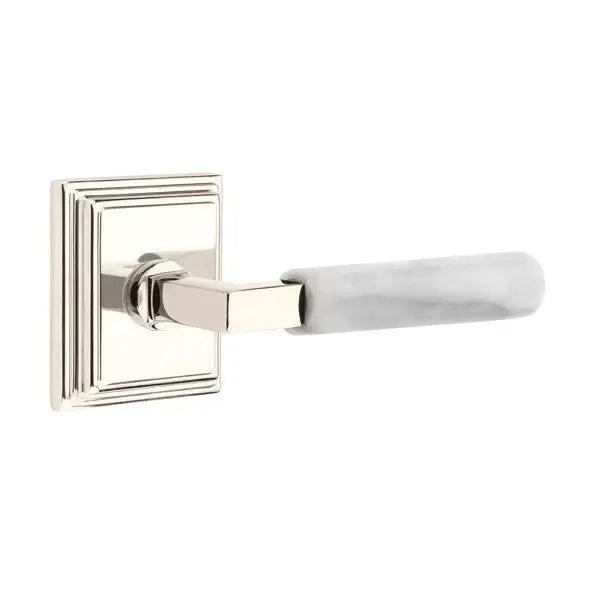 Emtek White Marble Lever with L-Square Stem and Wilshire Rose by Emtek
