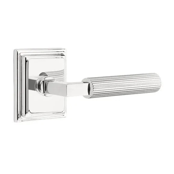 Emtek Straight Knurled Lever with L-Square Stem and Wilshire Rose by Emtek