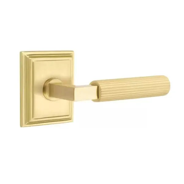 Emtek Straight Knurled Lever with L-Square Stem and Wilshire Rose by Emtek