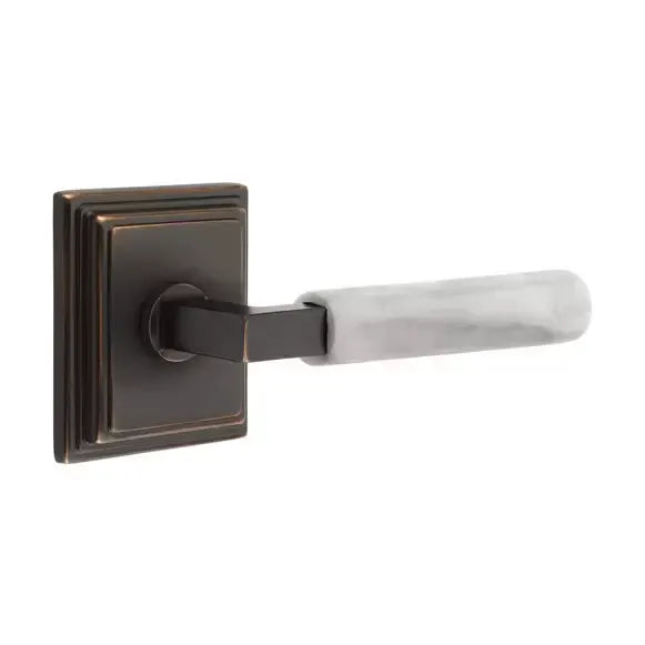 Emtek White Marble Lever with L-Square Stem and Wilshire Rose by Emtek