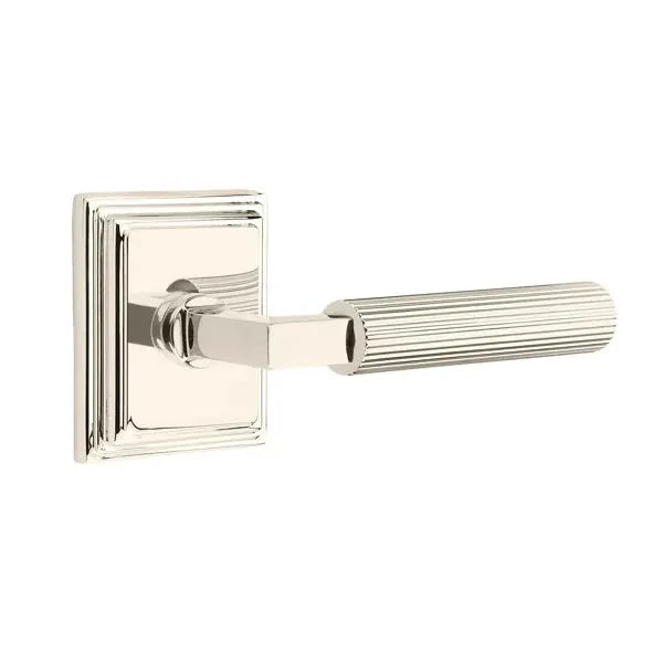 Emtek Straight Knurled Lever with L-Square Stem and Wilshire Rose by Emtek