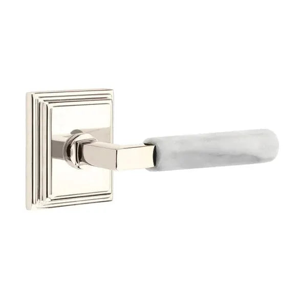 Emtek White Marble Lever with L-Square Stem and Wilshire Rose by Emtek