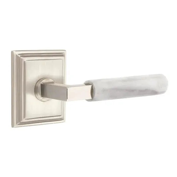 Emtek White Marble Lever with L-Square Stem and Wilshire Rose by Emtek