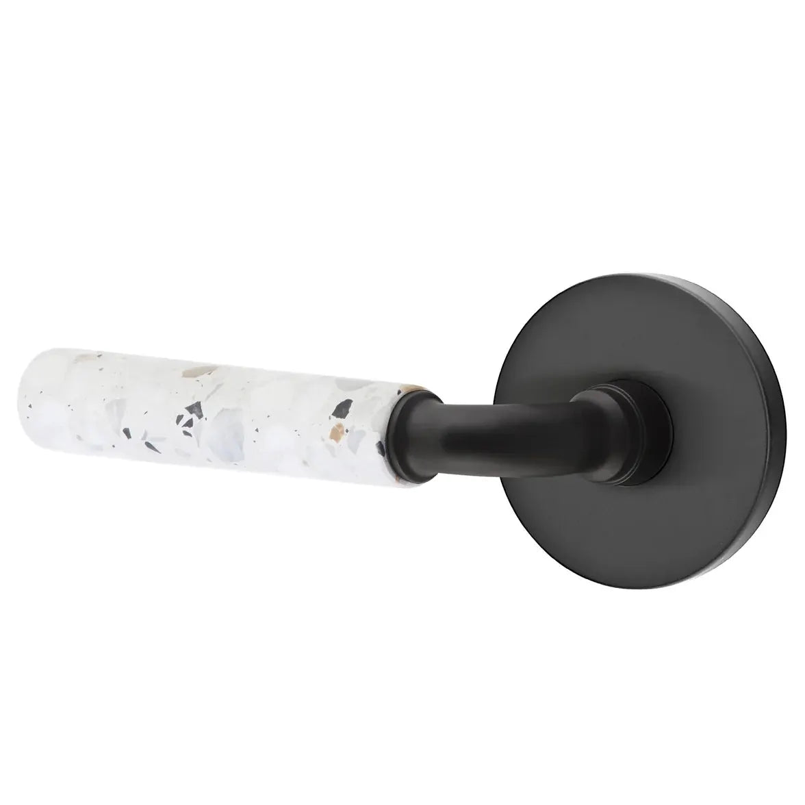 Emtek Light Terrazzo Lever with Disk Rosette and R-Bar Stem by Emtek