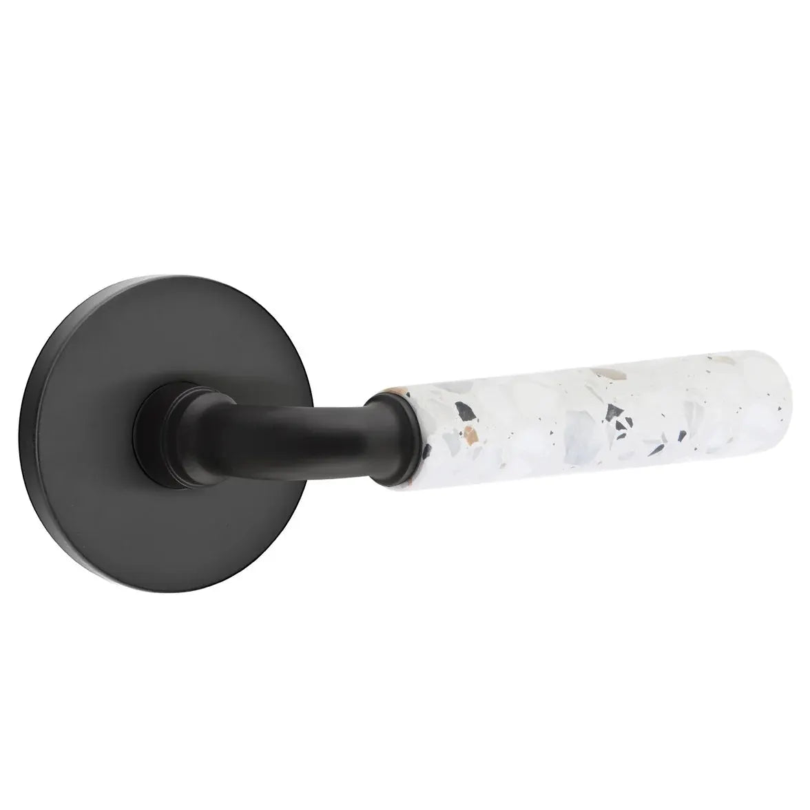 Emtek Light Terrazzo Lever with Disk Rosette and R-Bar Stem by Emtek