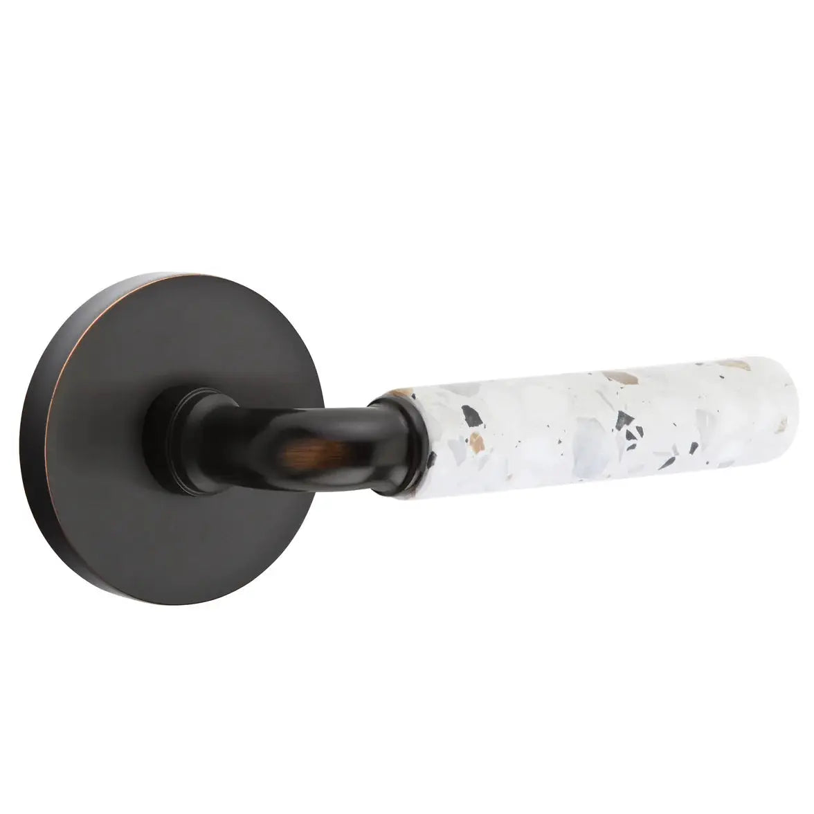 Emtek Light Terrazzo Lever with Disk Rosette and R-Bar Stem by Emtek