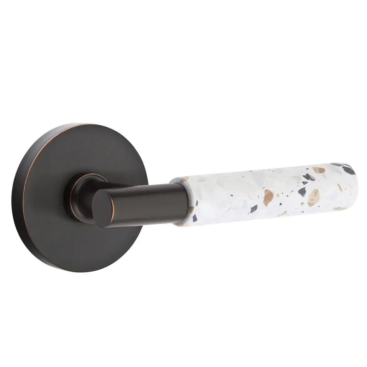 Emtek Light Terrazzo Lever with Disk Rosette and T-Bar Stem by Emtek