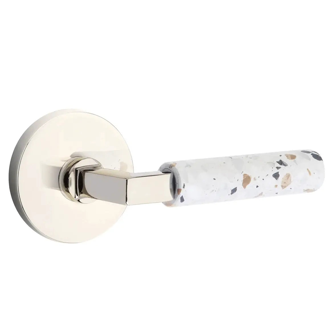 Emtek Light Terrazzo Lever with Disk Rosette and L-Square Stem by Emtek