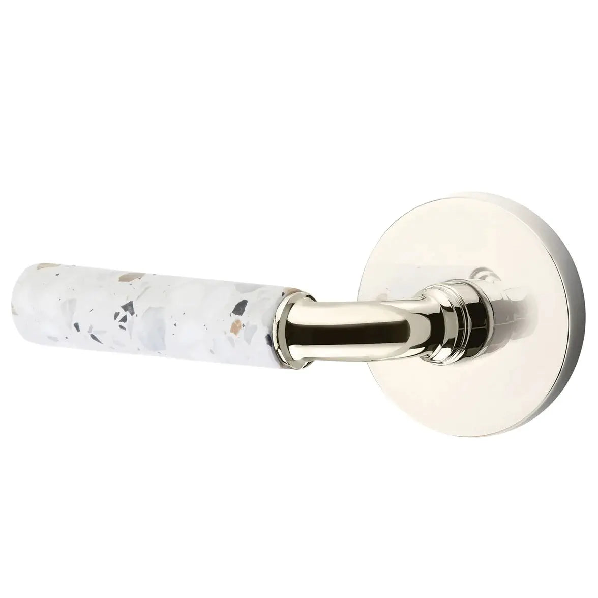 Emtek Light Terrazzo Lever with Disk Rosette and R-Bar Stem by Emtek