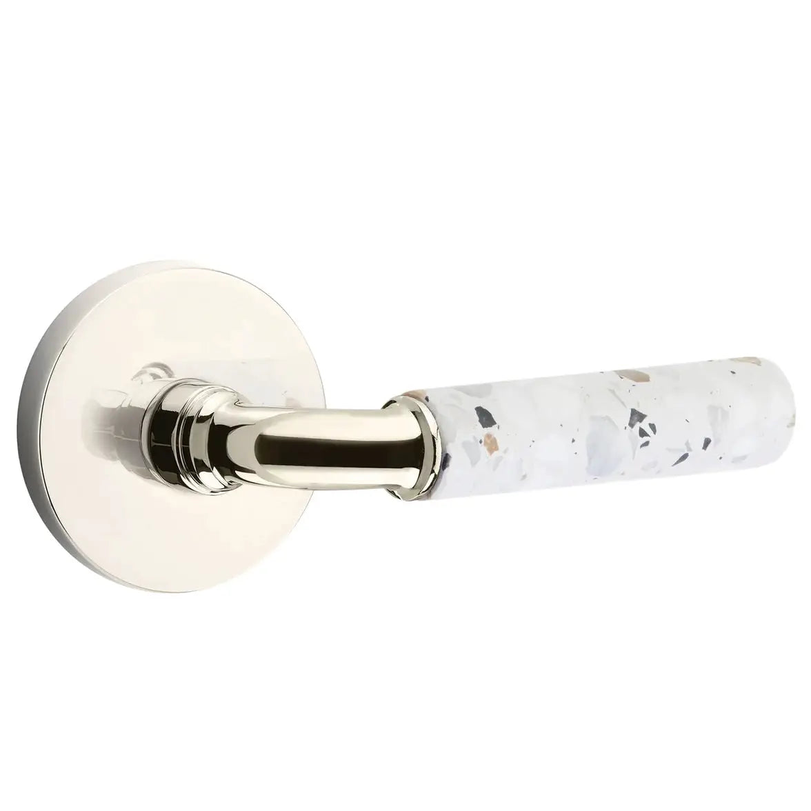 Emtek Light Terrazzo Lever with Disk Rosette and R-Bar Stem by Emtek