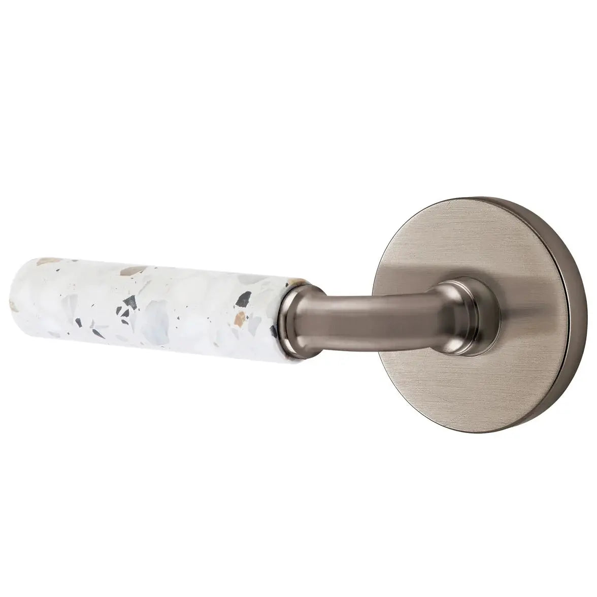Emtek Light Terrazzo Lever with Disk Rosette and R-Bar Stem by Emtek