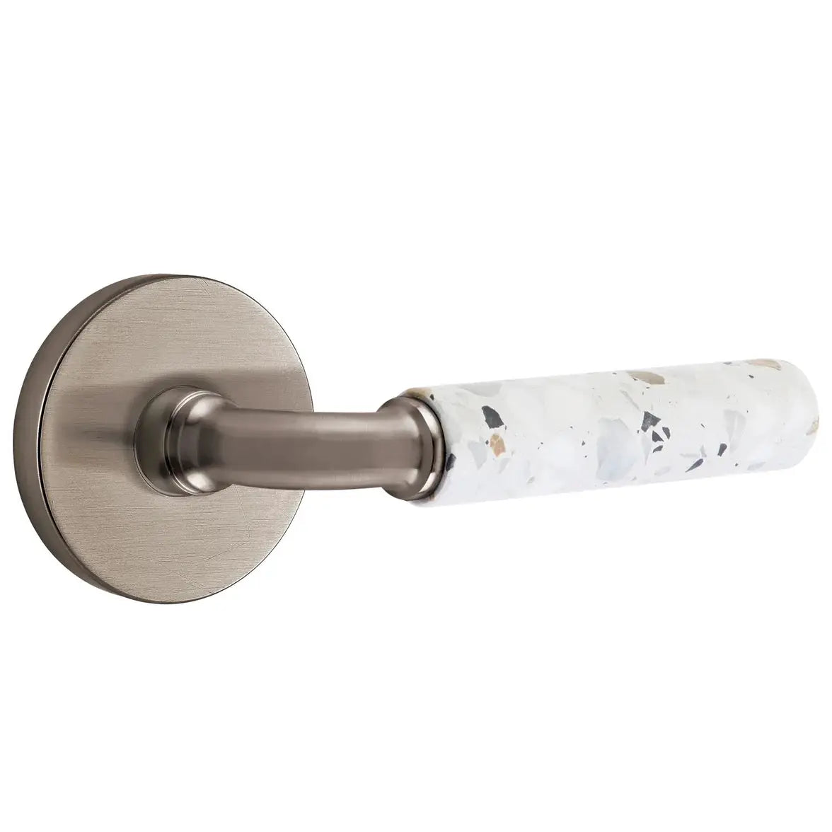Emtek Light Terrazzo Lever with Disk Rosette and R-Bar Stem by Emtek