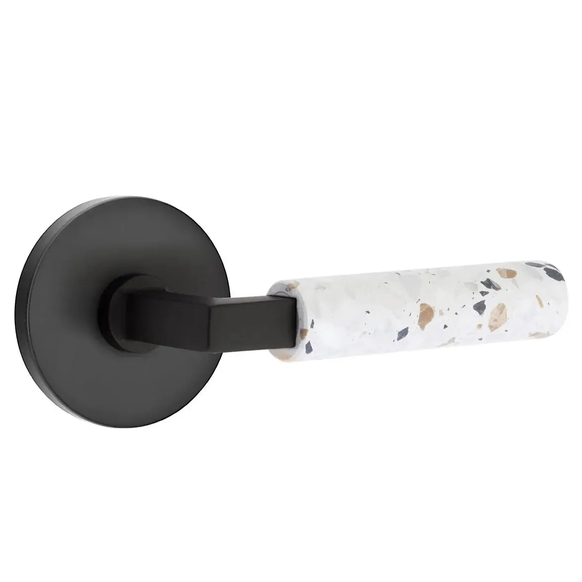 Emtek Light Terrazzo Lever with Disk Rosette and L-Square Stem by Emtek