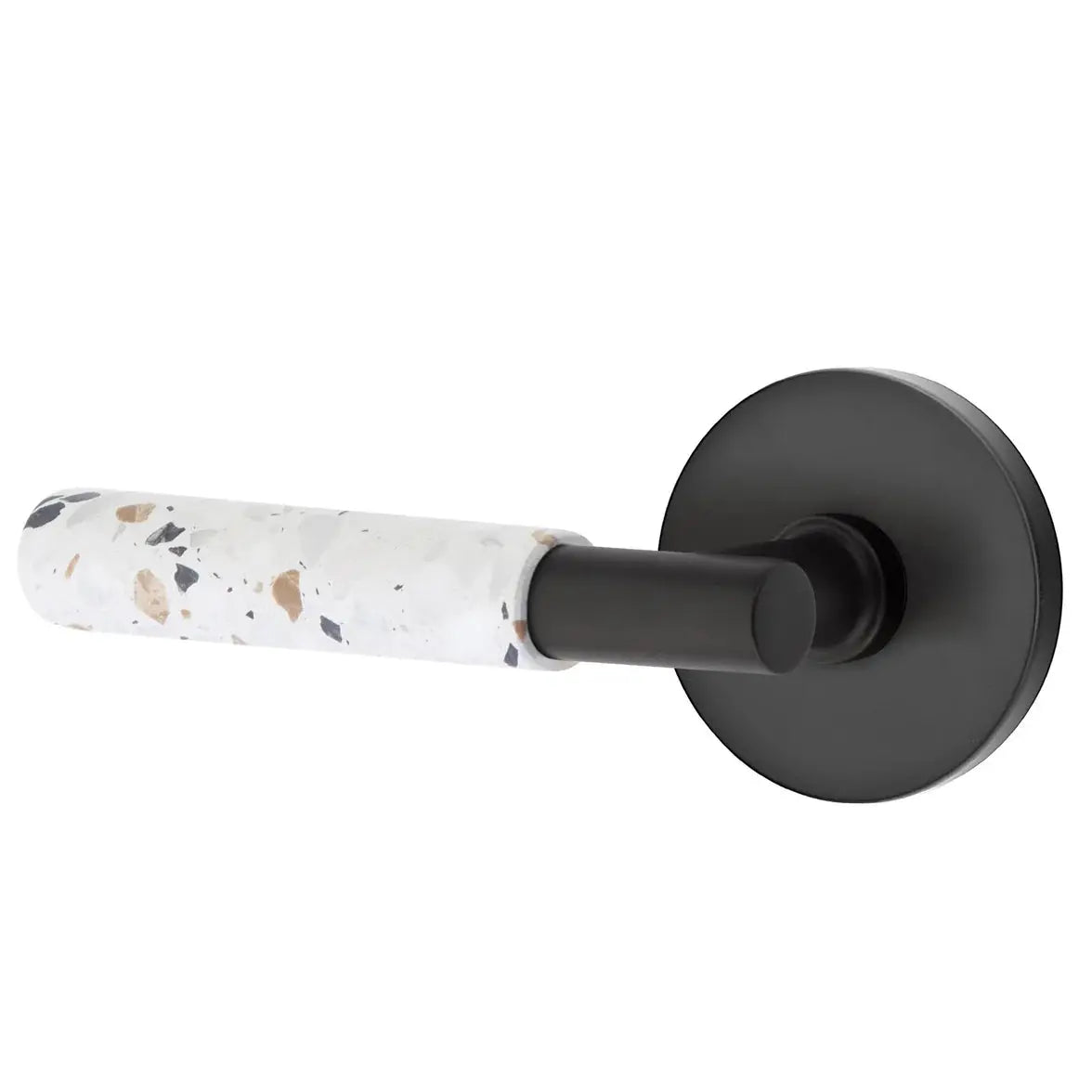 Emtek Light Terrazzo Lever with Disk Rosette and T-Bar Stem by Emtek