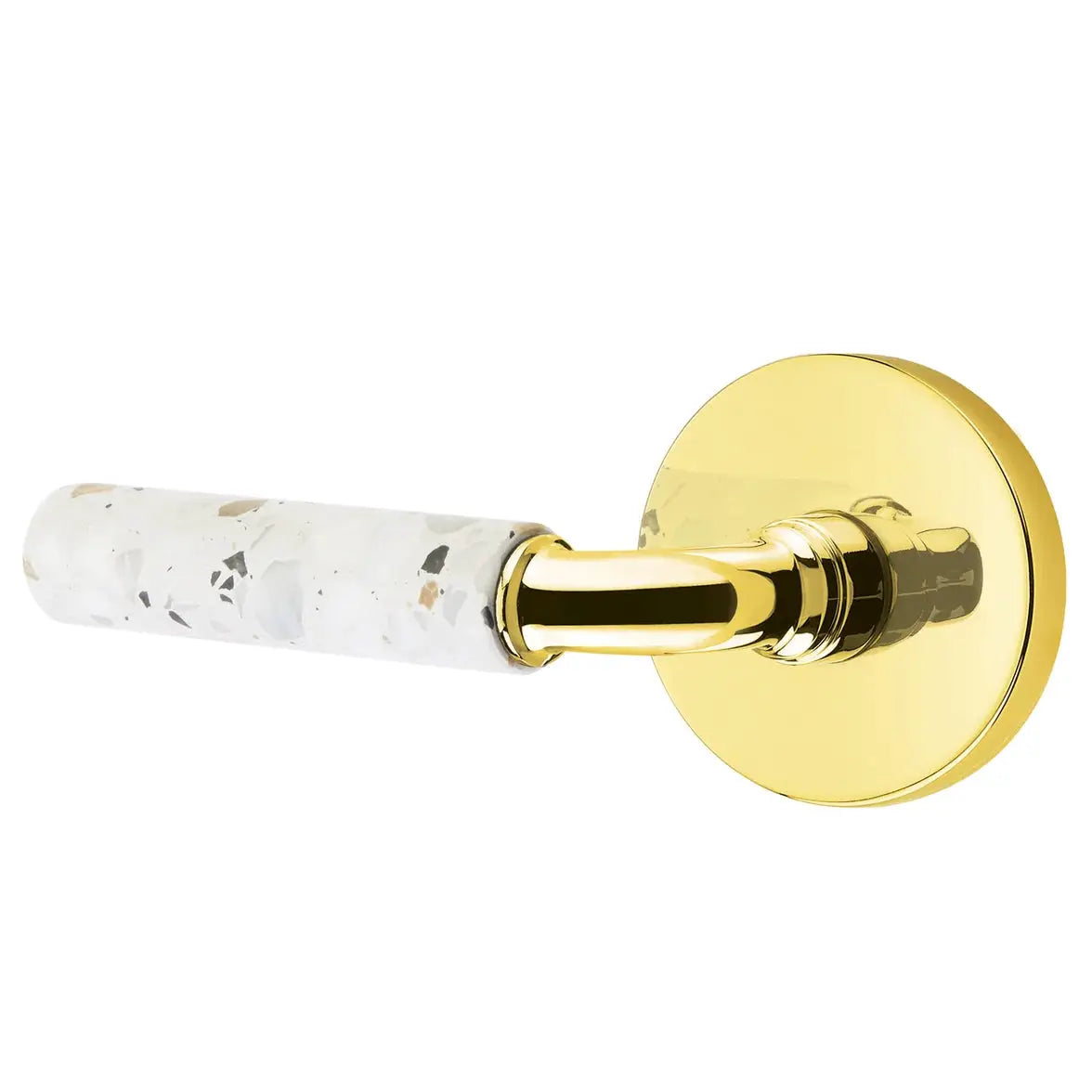Emtek Light Terrazzo Lever with Disk Rosette and R-Bar Stem by Emtek