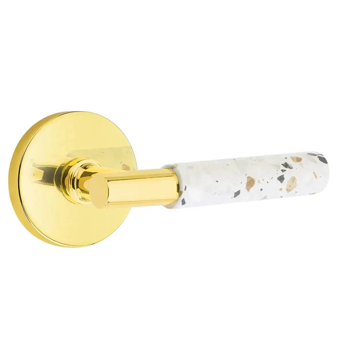 Emtek Light Terrazzo Lever with Disk Rosette and T-Bar Stem by Emtek