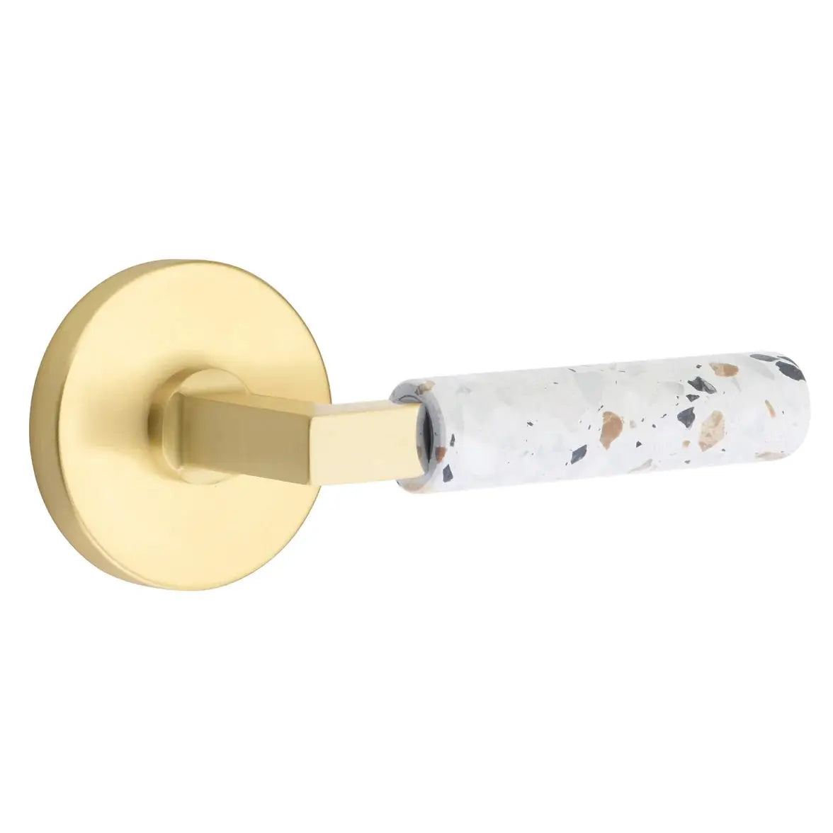 Emtek Light Terrazzo Lever with Disk Rosette and L-Square Stem by Emtek