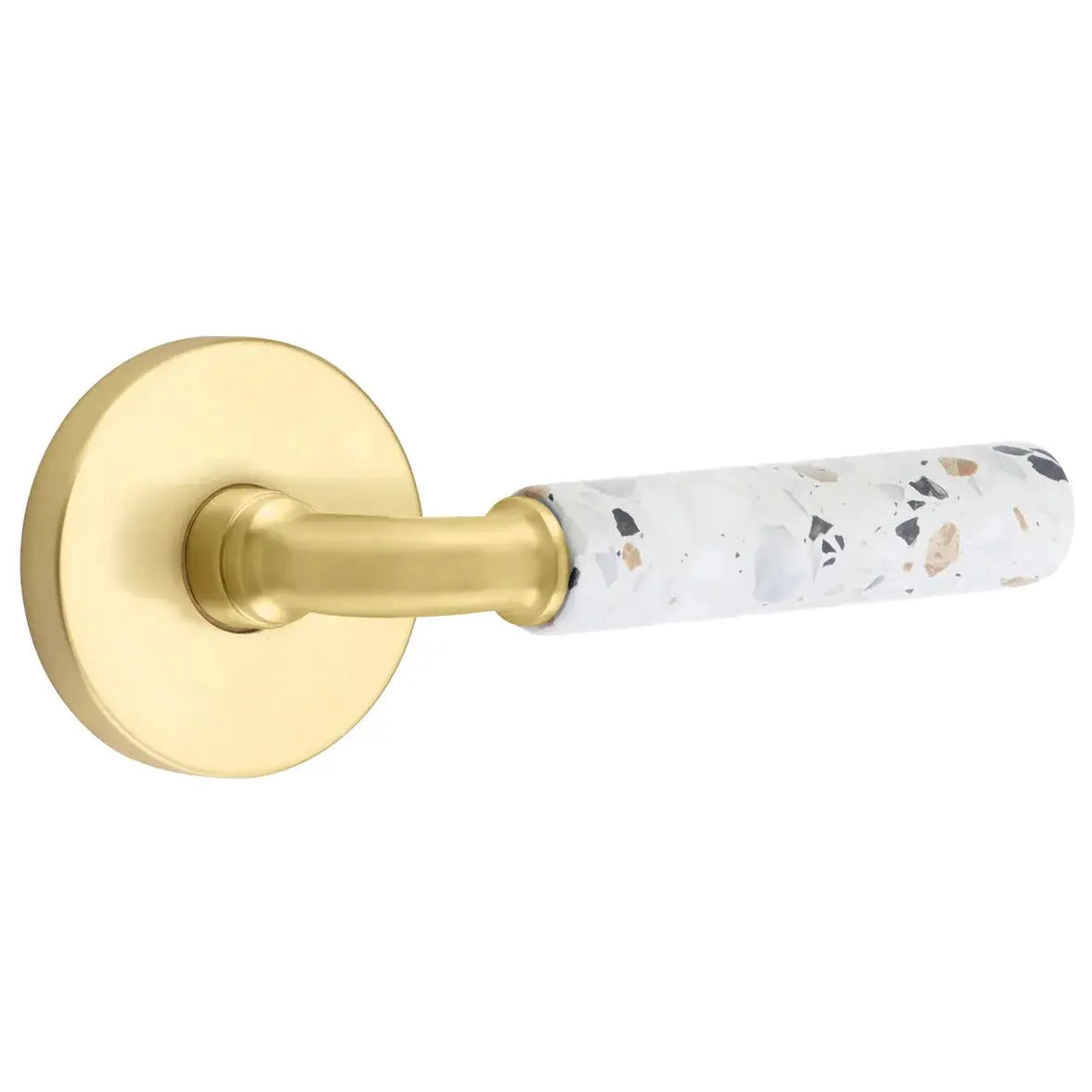 Emtek Light Terrazzo Lever with Disk Rosette and R-Bar Stem by Emtek
