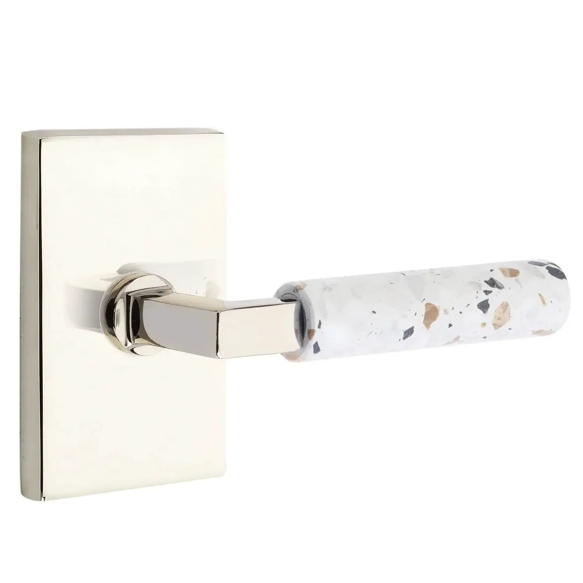 Emtek Light Terrazzo Lever with Modern Rectangular Rosette and L-Square Stem by Emtek