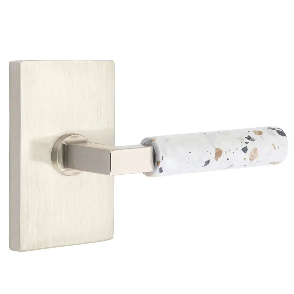 Emtek Light Terrazzo Lever with Modern Rectangular Rosette and L-Square Stem by Emtek
