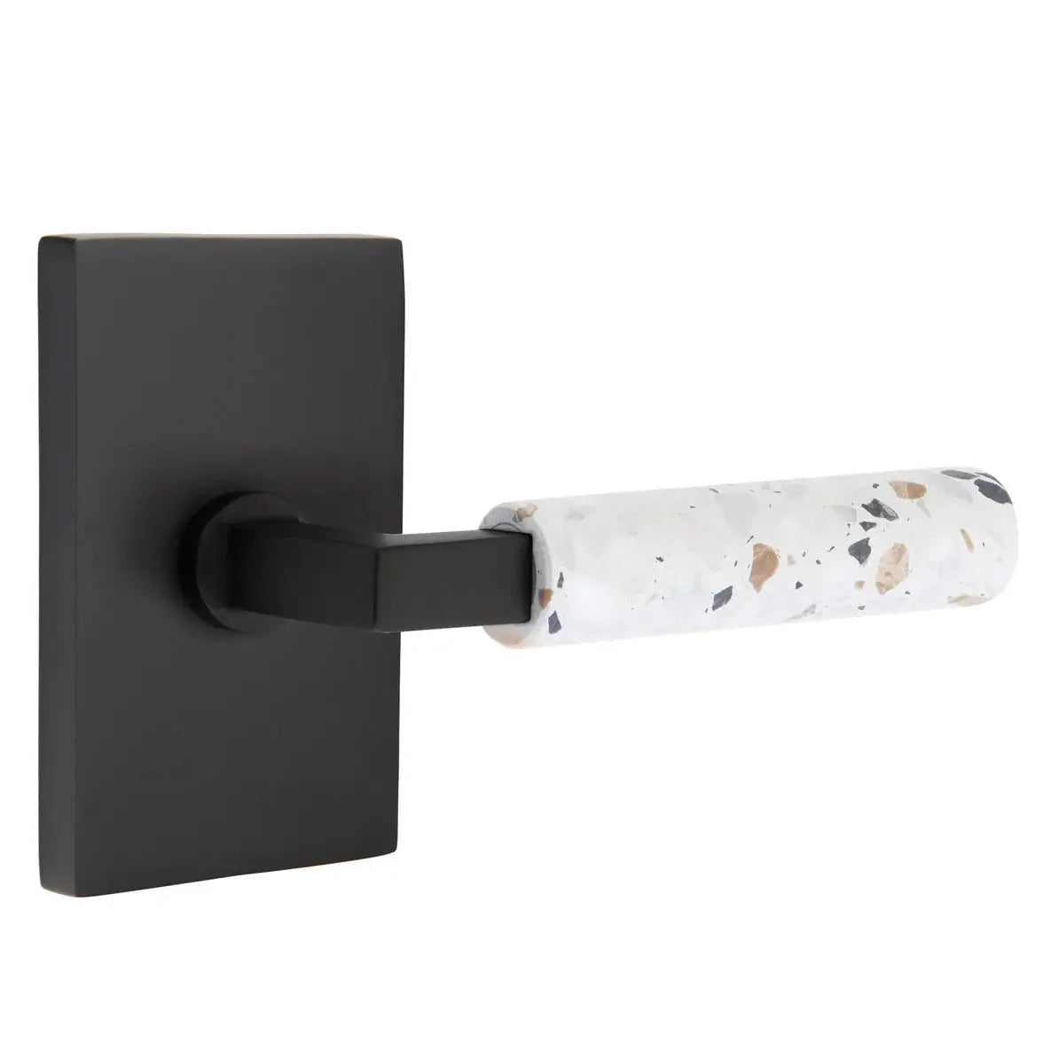 Emtek Light Terrazzo Lever with Modern Rectangular Rosette and L-Square Stem by Emtek