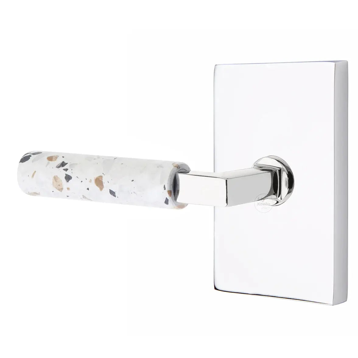 Emtek Light Terrazzo Lever with Modern Rectangular Rosette and L-Square Stem by Emtek
