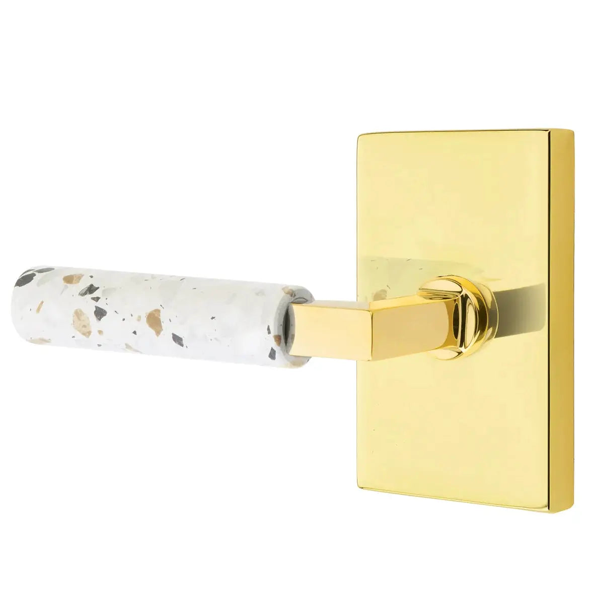 Emtek Light Terrazzo Lever with Modern Rectangular Rosette and L-Square Stem by Emtek
