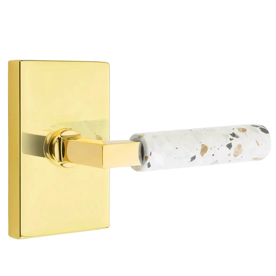 Emtek Light Terrazzo Lever with Modern Rectangular Rosette and L-Square Stem by Emtek